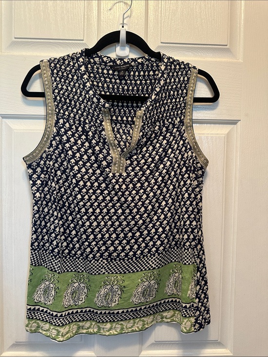 Lucky Brand Tops - Lucky Brand Navy & Green Patterned Sleeveless Tank
